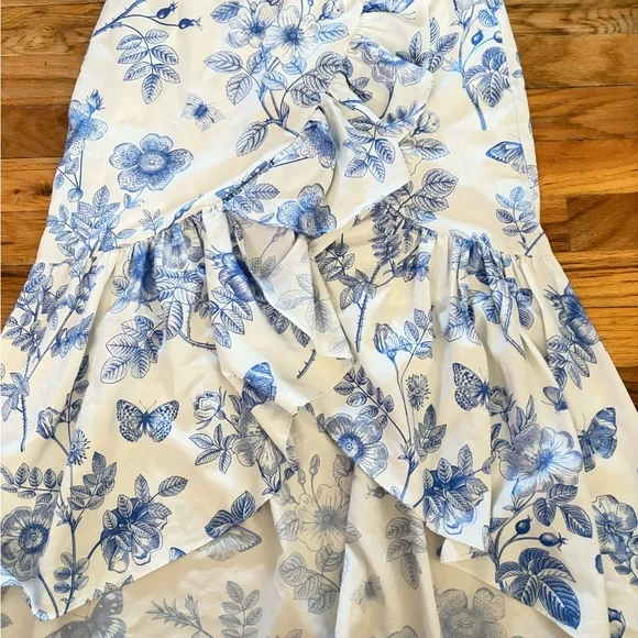 Milk &Honey womens blue toile floral high low skirt#ruffle#cottagecore#pullon - Picture 2 of 8